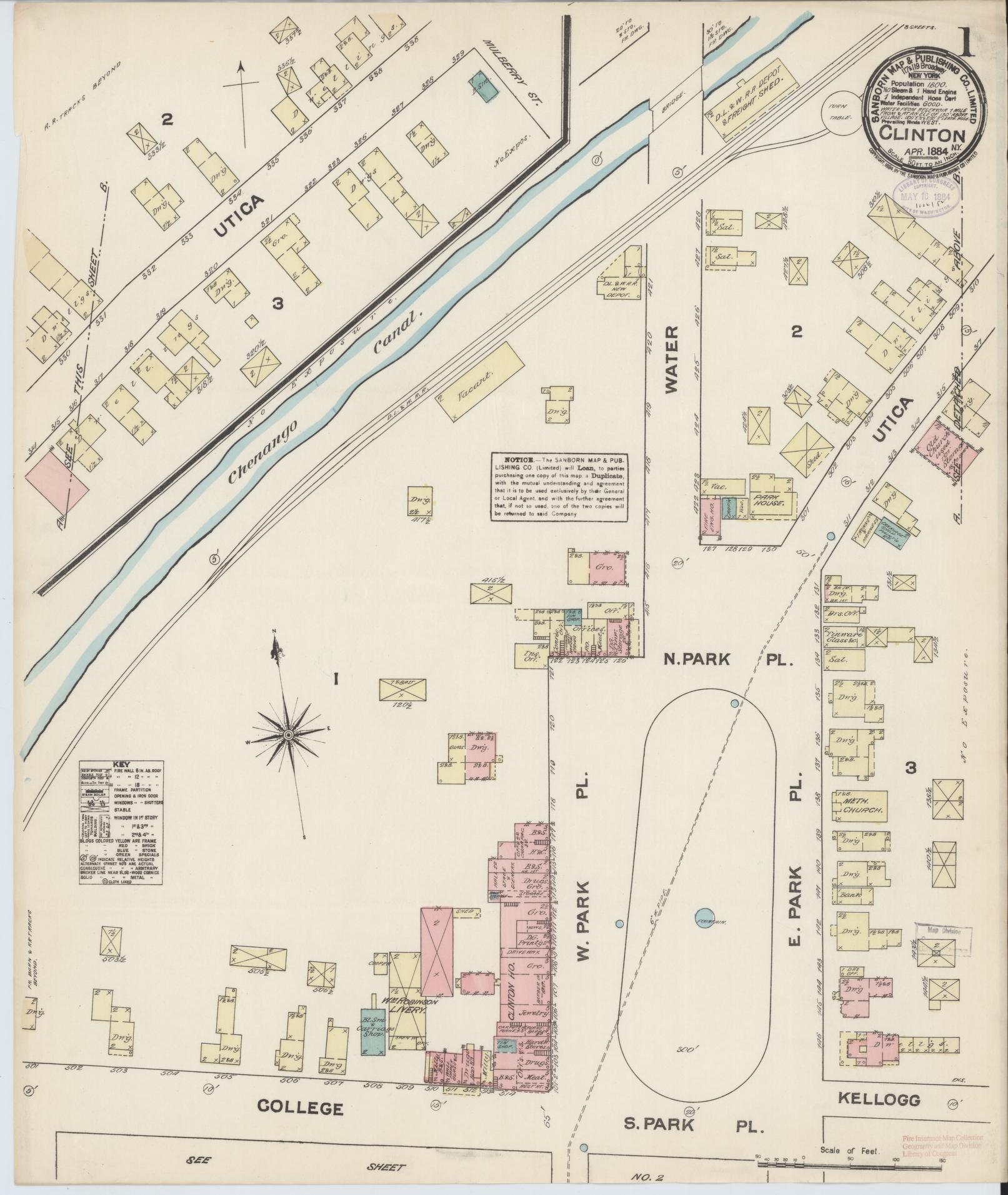 Sanborn Fire Insurance Map from Clinton, Oneida County, New York. (1884) – Historic Sanborn Fire Insurance Map Print