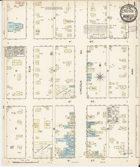 Sanborn Fire Insurance Map from Wamego, Pottawatomie County, Kansas (1885), Sheet #0001 - Historic Sanborn Fire Insurance Map Print, vintage old map wall art, antique decor, genealogy gift, Kansas Kansas map