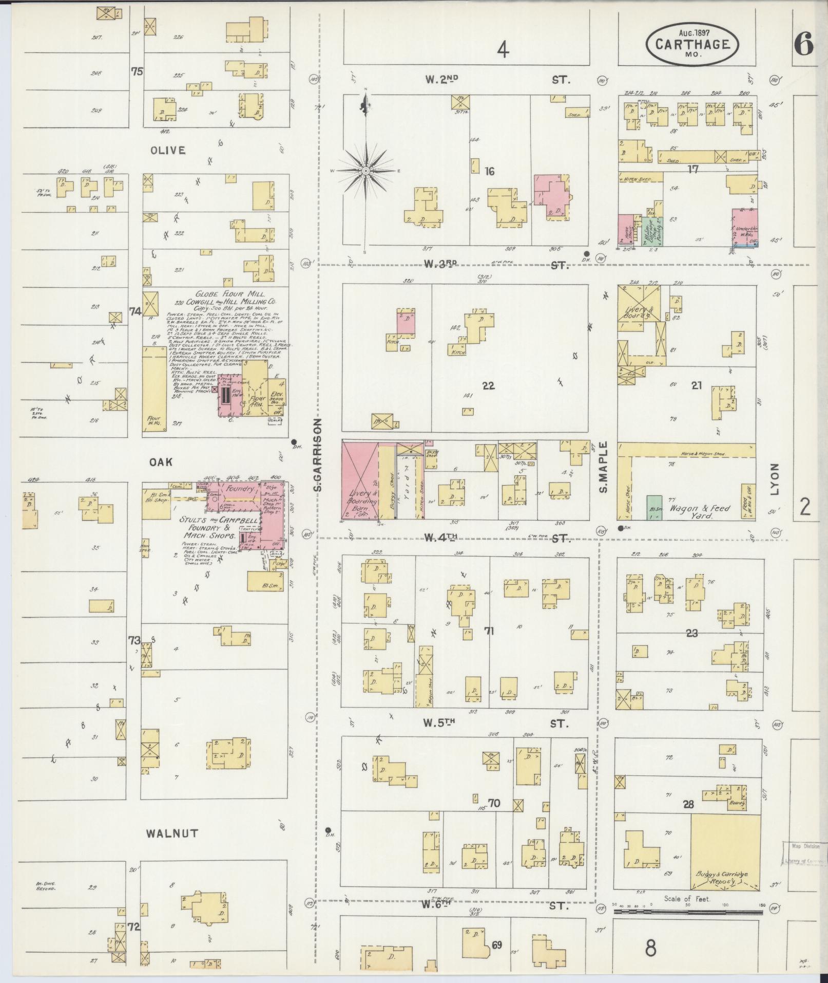 Sanborn Fire Insurance Map from Carthage, Jasper County, Missouri (1897), Sheet #0006 - Complete Map Set gallery image, historic Sanborn map, vintage wall art, Missouri Missouri