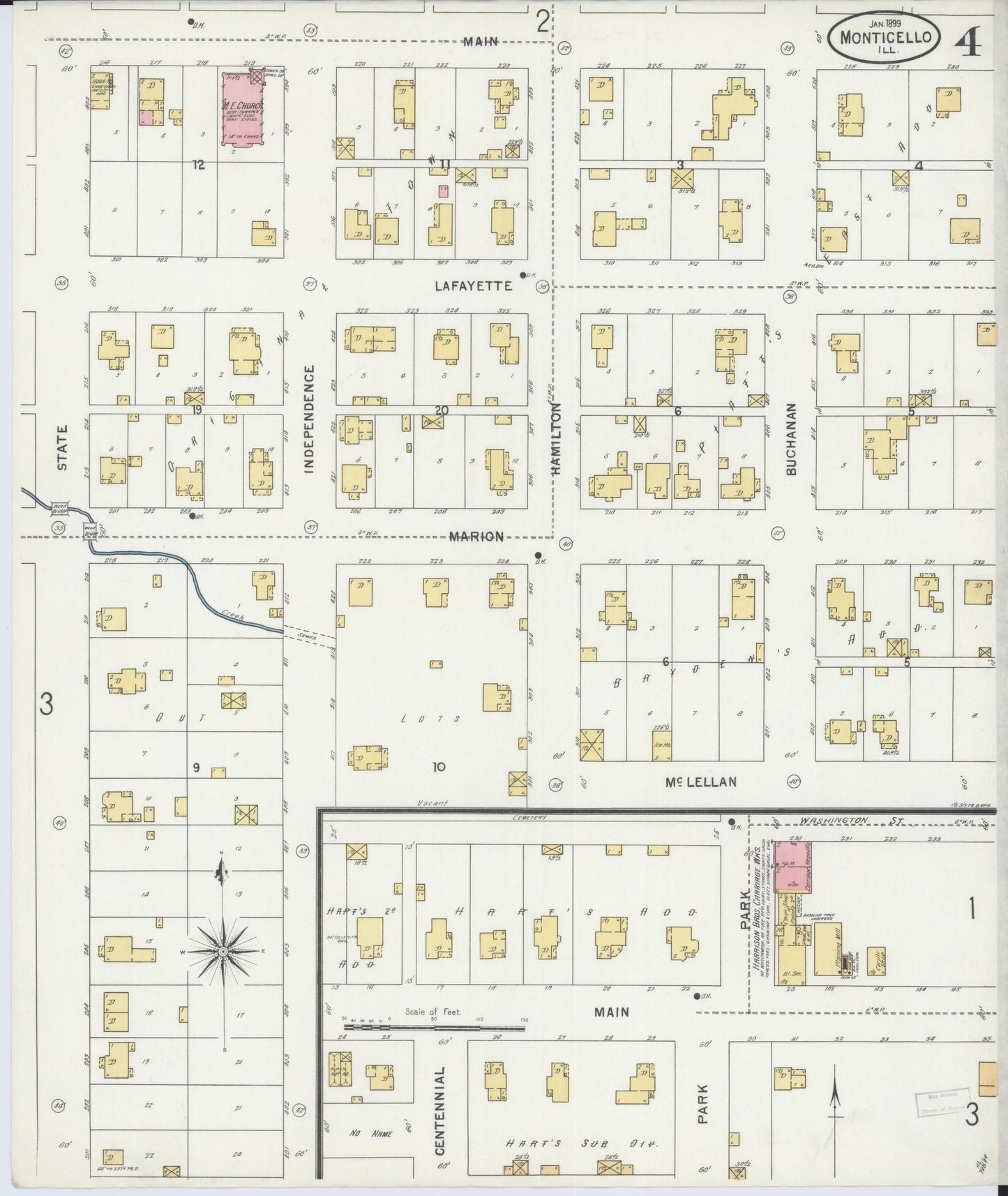 Sanborn Fire Insurance Map from Monticello, Piatt County, Illinois (1899), Sheet #0004 - Complete Map Set gallery image, historic Sanborn map, vintage wall art, Illinois Illinois