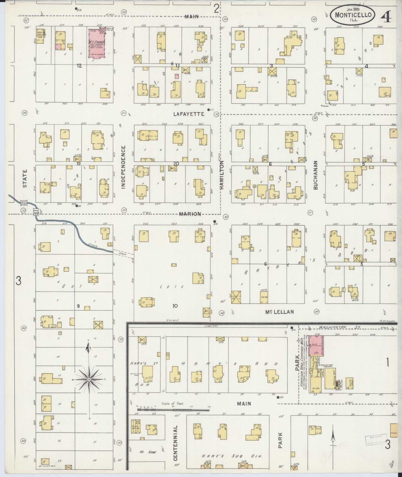 Sanborn Fire Insurance Map from Monticello, Piatt County, Illinois (1899), Sheet #0004 - Complete Map Set gallery image, historic Sanborn map, vintage wall art, Illinois Illinois