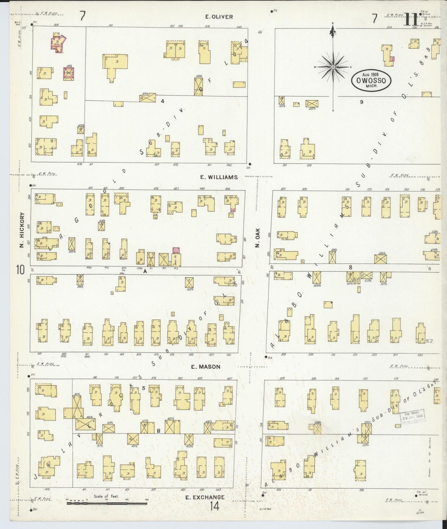 Sanborn Fire Insurance Map from Owosso, Shiawassee County, Michigan (1908), Sheet #0011 - Historic Sanborn Fire Insurance Map Print, vintage old map wall art, antique decor, genealogy gift, Michigan Michigan map