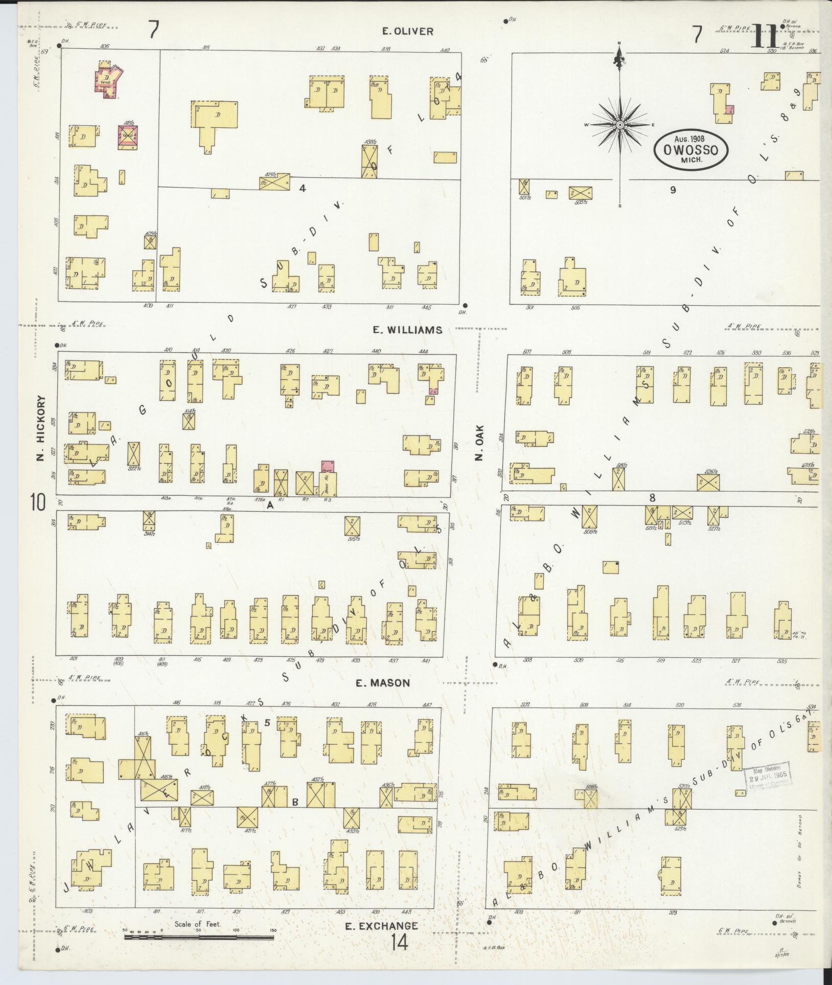 Sanborn Fire Insurance Map from Owosso, Shiawassee County, Michigan (1908), Sheet #0011 - Historic Sanborn Fire Insurance Map Print, vintage old map wall art, antique decor, genealogy gift, Michigan Michigan map