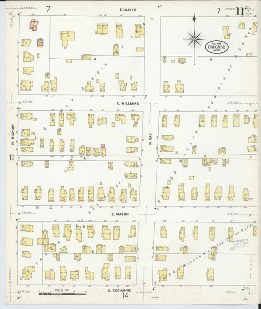 Sanborn Fire Insurance Map from Owosso, Shiawassee County, Michigan (1908), Sheet #0011 - Historic Sanborn Fire Insurance Map Print, vintage old map wall art, antique decor, genealogy gift, Michigan Michigan map