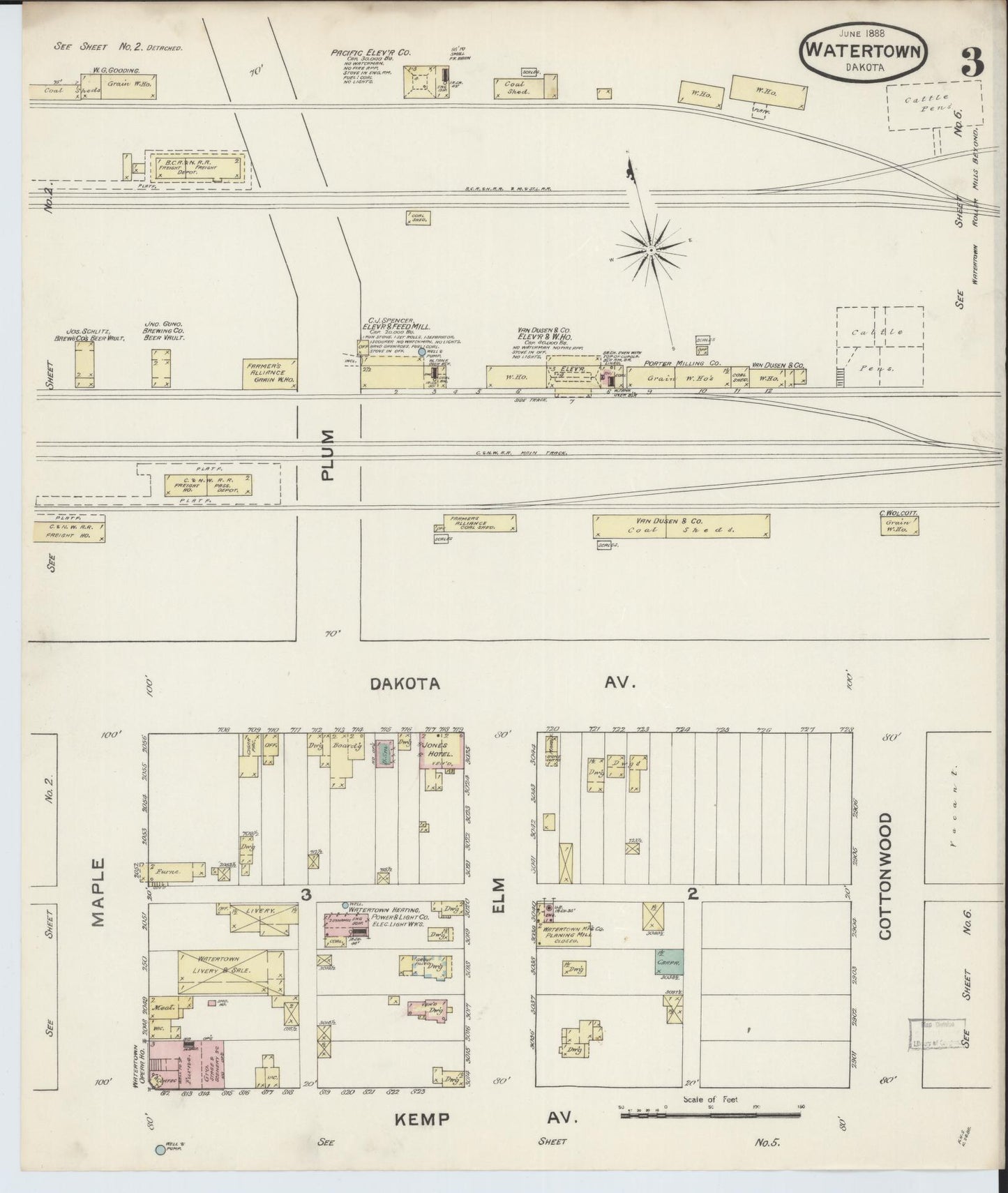 Sanborn Fire Insurance Map from Watertown, Codington County, South Dakota (1888), Sheet #0003 - Complete Map Set gallery image, historic Sanborn map, vintage wall art, South Dakota South Dakota