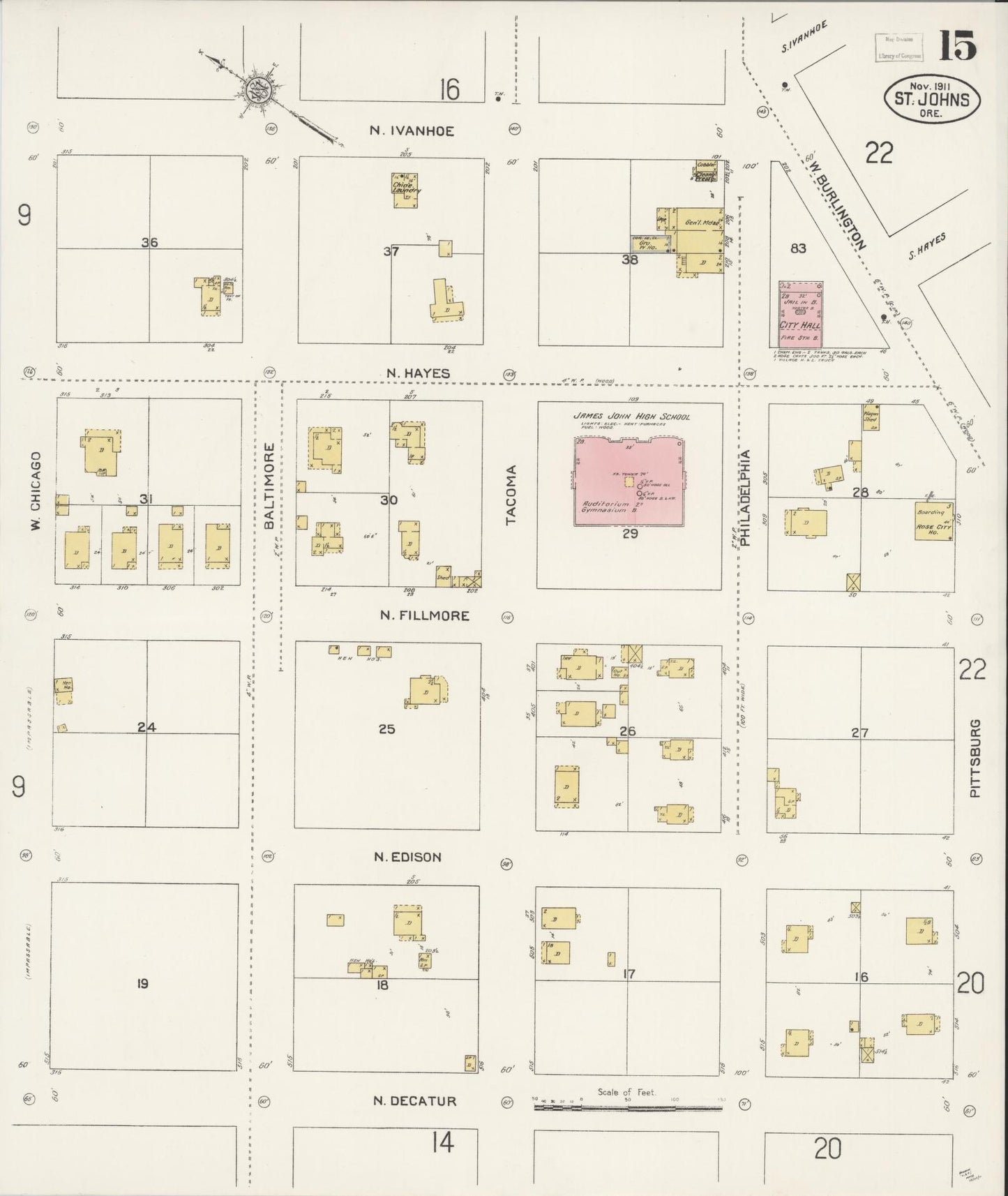 Sanborn Fire Insurance Map from Saint Johns, Multnomah County, Oregon (1911), Sheet #0015 - Complete Map Set gallery image, historic Sanborn map, vintage wall art, Oregon Oregon