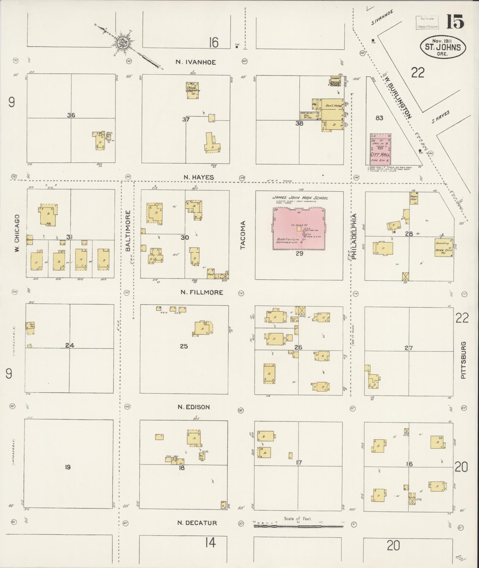 Sanborn Fire Insurance Map from Saint Johns, Multnomah County, Oregon (1911), Sheet #0015 - Complete Map Set gallery image, historic Sanborn map, vintage wall art, Oregon Oregon