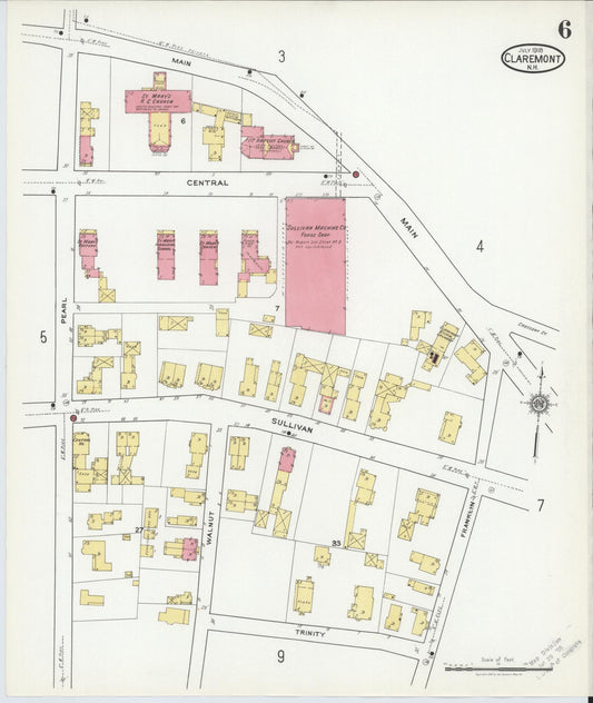 Sanborn Fire Insurance Map from Claremont, Sullivan County, New Hampshire (1918), Sheet #0006 - Historic Sanborn Fire Insurance Map Print, vintage old map wall art, antique decor, genealogy gift, New Hampshire New Hampshire map
