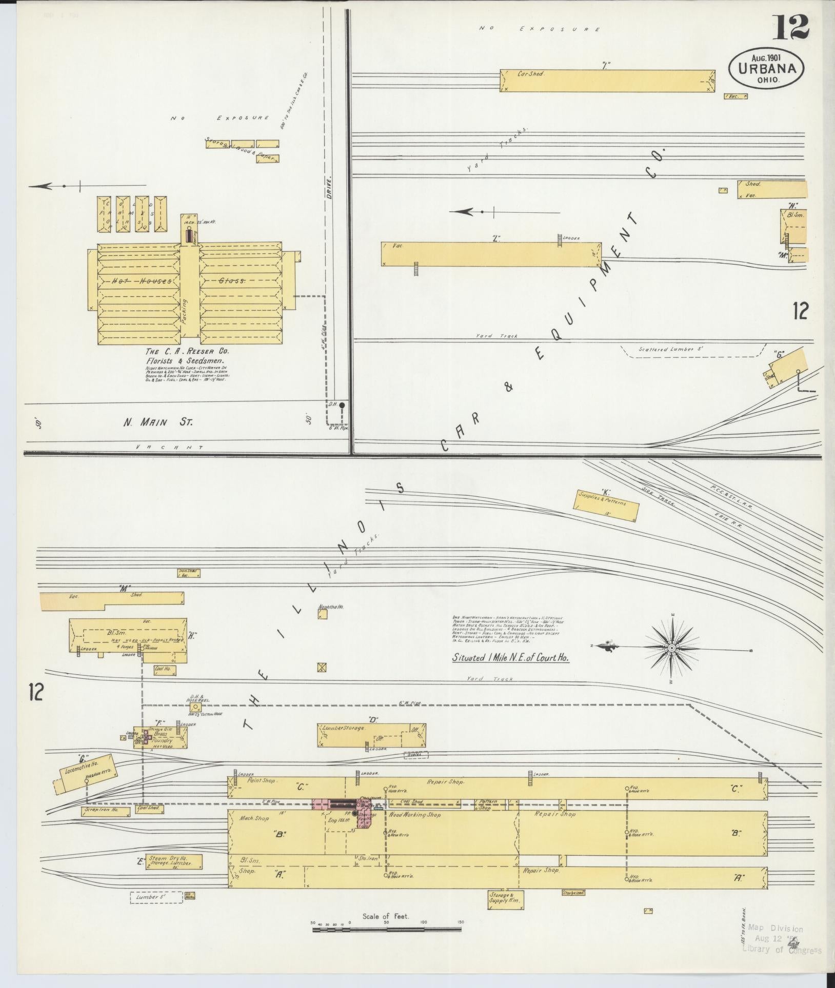Sanborn Fire Insurance Map from Urbana, Champaign County, Ohio (1901), Sheet #0012 - Historic Sanborn Fire Insurance Map Print, vintage old map wall art, antique decor, genealogy gift, Ohio Ohio map