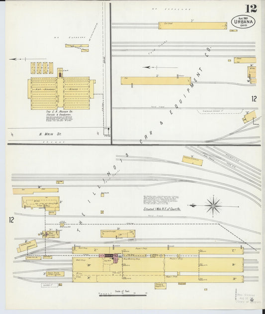 Sanborn Fire Insurance Map from Urbana, Champaign County, Ohio (1901), Sheet #0012 - Historic Sanborn Fire Insurance Map Print, vintage old map wall art, antique decor, genealogy gift, Ohio Ohio map