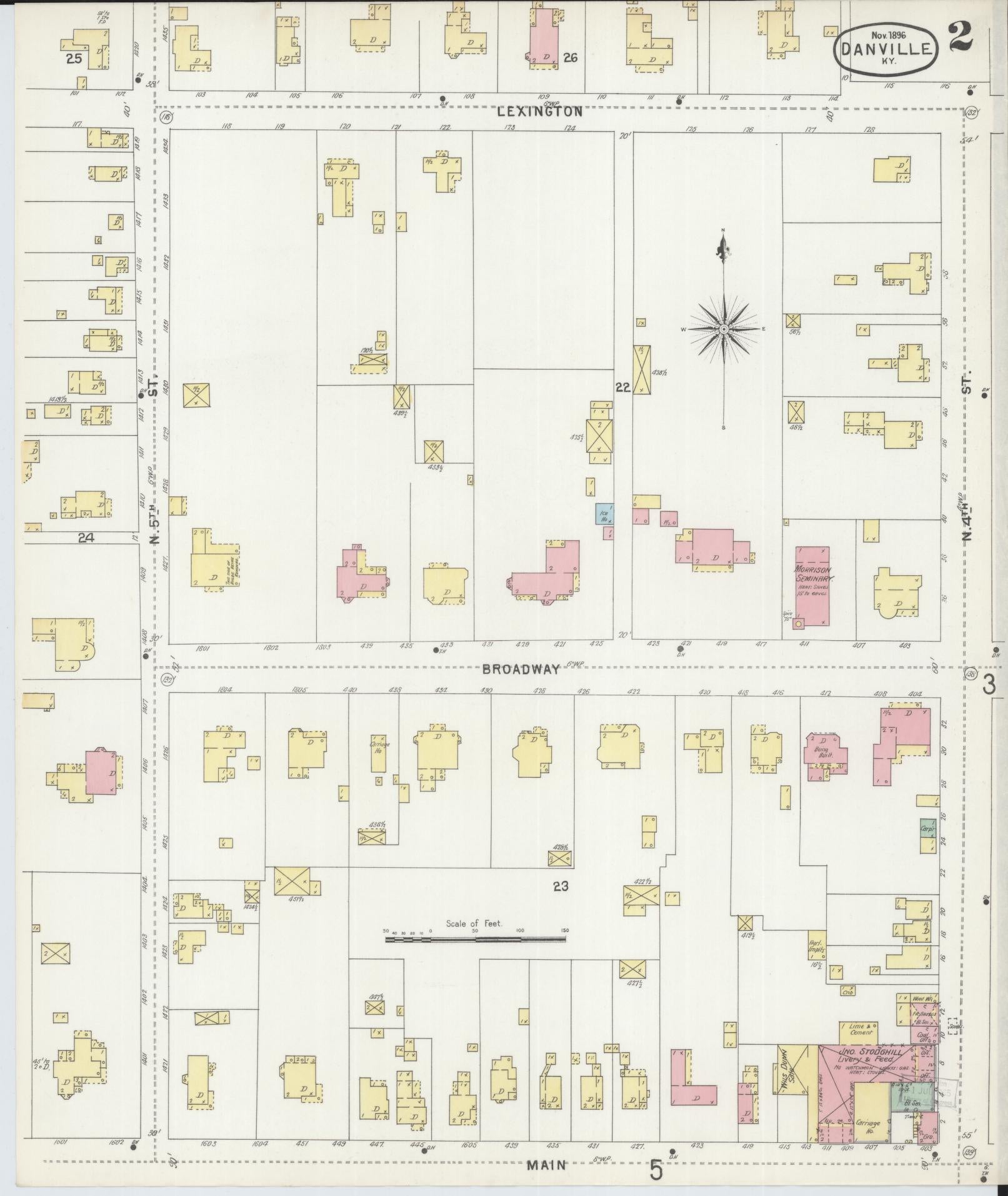Sanborn Fire Insurance Map from Danville, Boyle County, Kentucky (1896), Sheet #0002 - Historic Sanborn Fire Insurance Map Print, vintage old map wall art, antique decor, genealogy gift, Kentucky Kentucky map