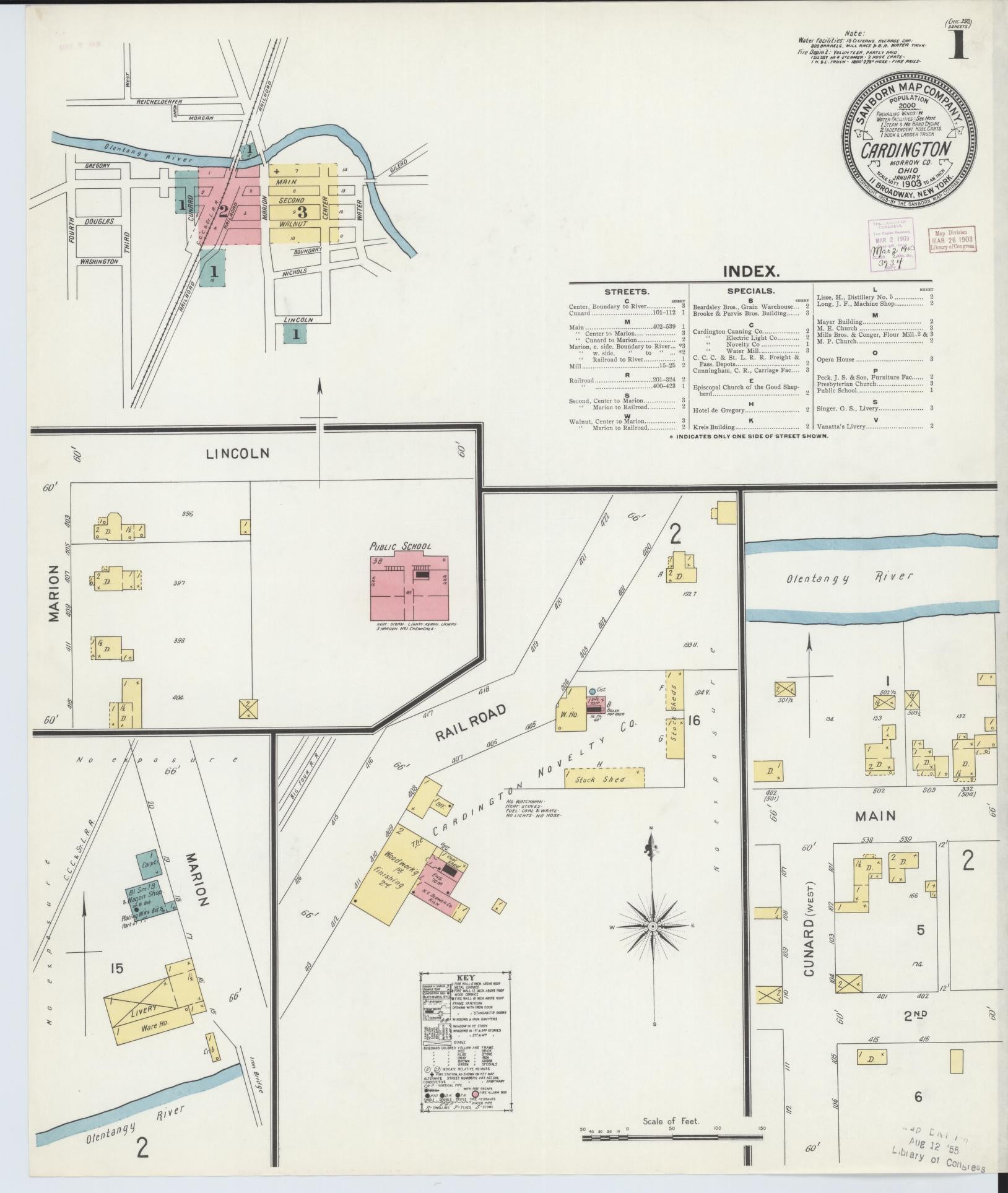 Sanborn Fire Insurance Map from Cardington, Morrow County, Ohio (1903), Sheet #0001 - Historic Sanborn Fire Insurance Map Print, vintage old map wall art, antique decor, genealogy gift, Ohio Ohio map