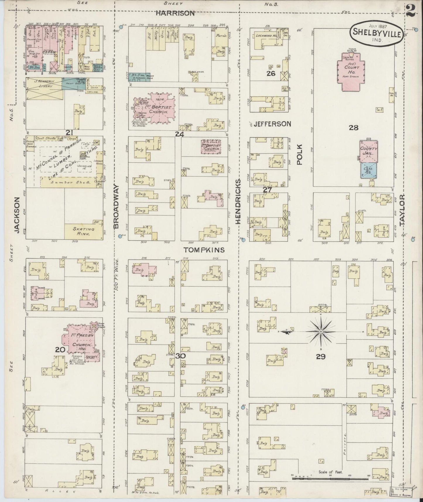 Sanborn Fire Insurance Map from Shelbyville, Shelby County, Indiana (1887), Sheet #0002 - Complete Map Set gallery image, historic Sanborn map, vintage wall art, Indiana Indiana