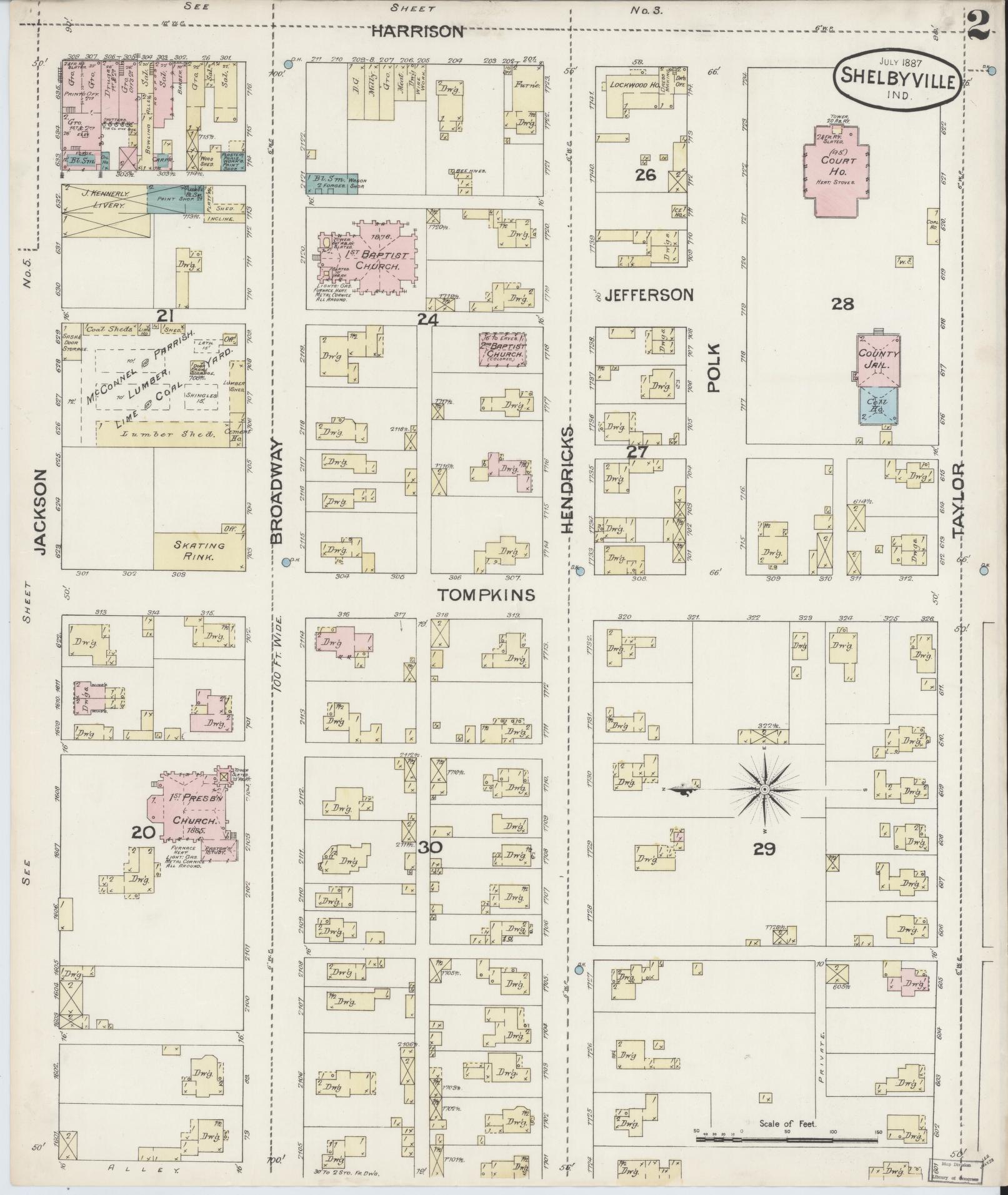 Sanborn Fire Insurance Map from Shelbyville, Shelby County, Indiana (1887), Sheet #0002 - Complete Map Set gallery image, historic Sanborn map, vintage wall art, Indiana Indiana