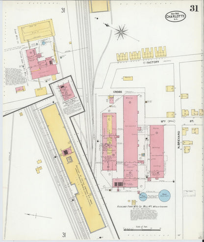 Sanborn Fire Insurance Map from Charlotte, Mecklenburg County, North Carolina (1905), Sheet #0031 - Historic Sanborn Fire Insurance Map Print, vintage old map wall art, antique decor, genealogy gift, North Carolina North Carolina map