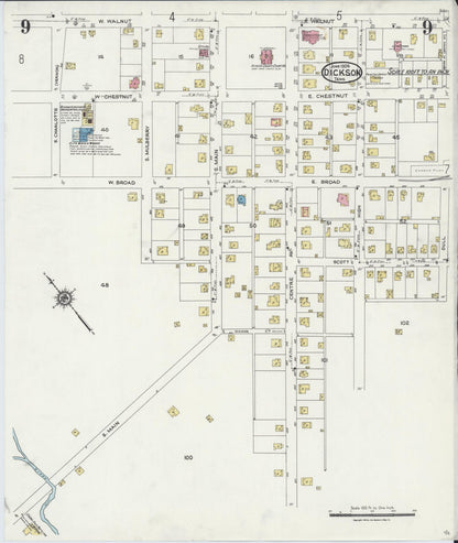 Sanborn Fire Insurance Map from Dickson, Dickson County, Tennessee (1924), Sheet #0009 - Complete Map Set gallery image, historic Sanborn map, vintage wall art, Tennessee Tennessee