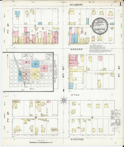 Sanborn Fire Insurance Map from Hiawatha, Brown County, Kansas (1891), Sheet #0001 - Complete Map Set gallery image, historic Sanborn map, vintage wall art, Kansas Kansas