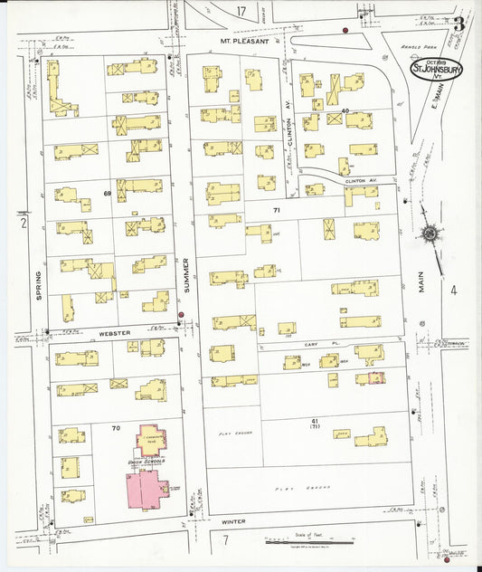 Sanborn Fire Insurance Map from Saint Johnsbury, Caledonia County, Vermont (1919), Sheet #0003 - Historic Sanborn Fire Insurance Map Print, vintage old map wall art, antique decor, genealogy gift, Vermont Vermont map