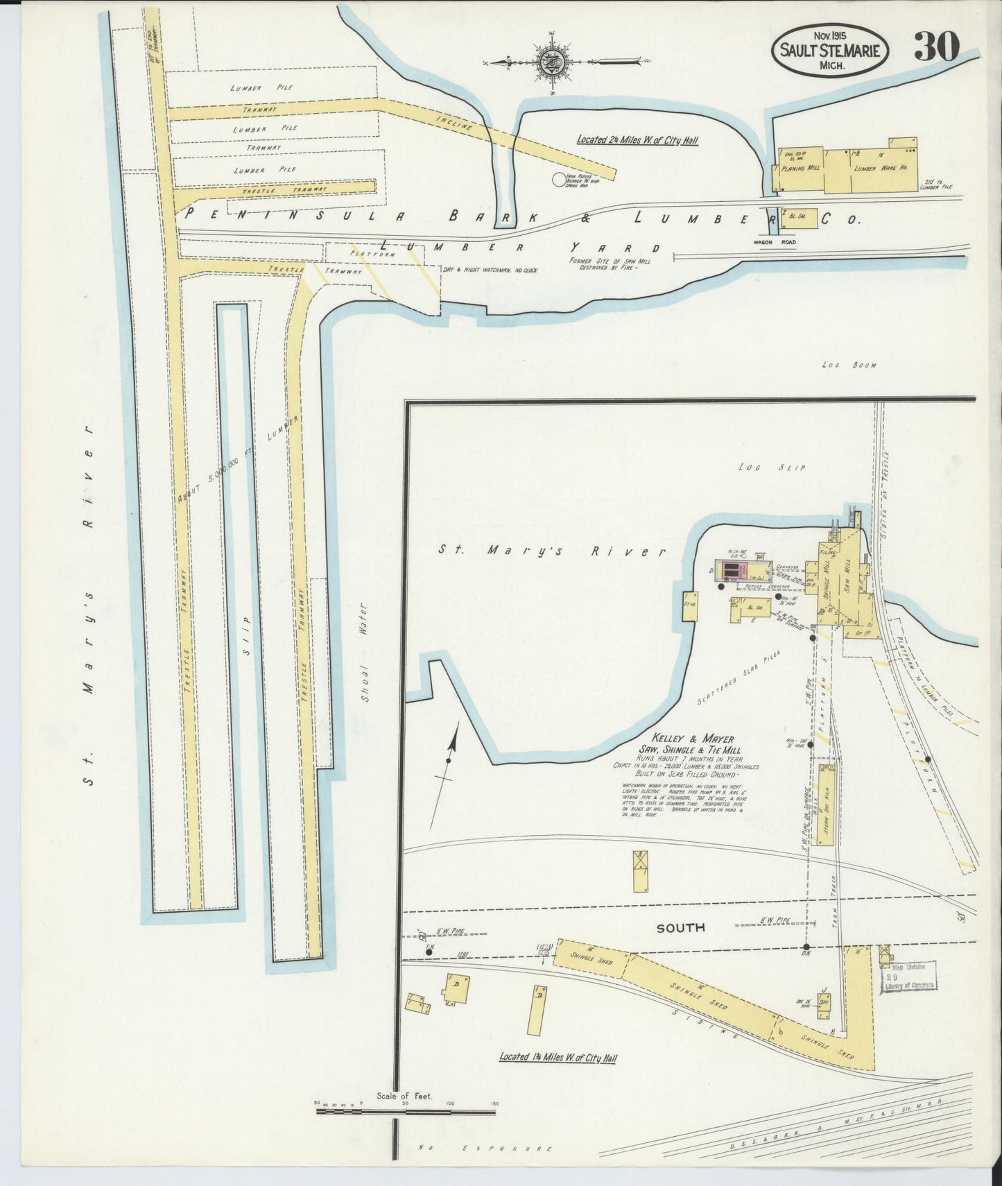 Sanborn Fire Insurance Map from Sault Sainte Marie, Chippewa County, Michigan (1915), Sheet #0030 - Complete Map Set gallery image, historic Sanborn map, vintage wall art, Michigan Michigan