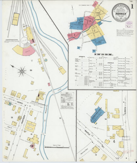 Sanborn Fire Insurance Map from Warwick, Orange County, New York (1905), Sheet #0001 - Complete Map Set gallery image, historic Sanborn map, vintage wall art, New York New York