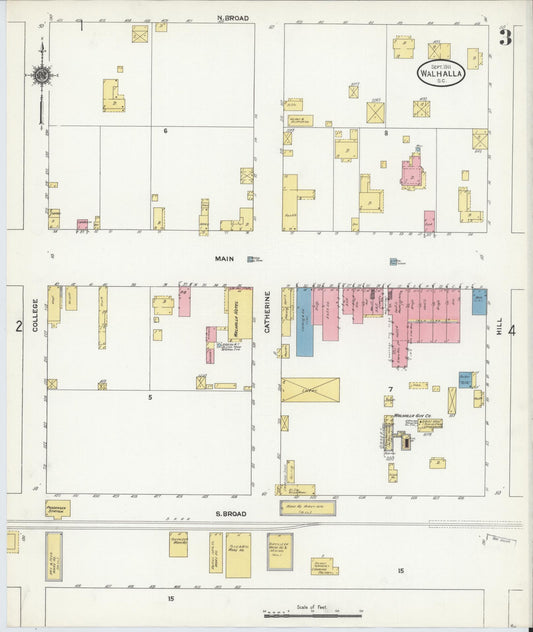 Sanborn Fire Insurance Map from Walhalla, Oconee County, South Carolina (1911), Sheet #0003 - Historic Sanborn Fire Insurance Map Print, vintage old map wall art, antique decor, genealogy gift, South Carolina South Carolina map