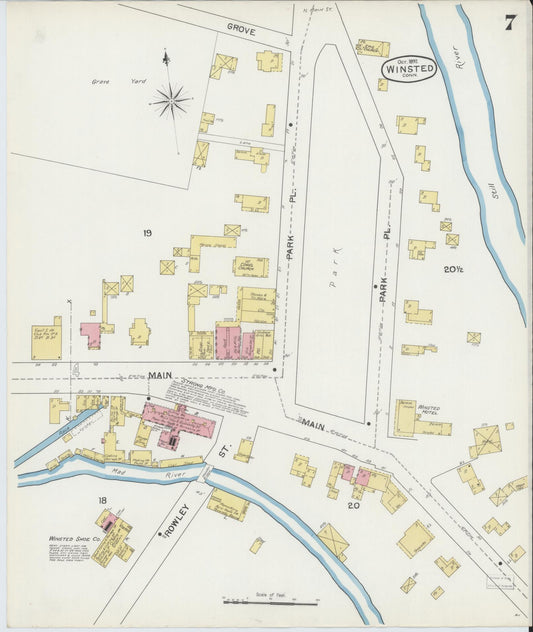 Sanborn Fire Insurance Map from Winsted, Litchfield County, Connecticut (1892), Sheet #0007 - Historic Sanborn Fire Insurance Map Print, vintage old map wall art, antique decor, genealogy gift, Connecticut Connecticut map
