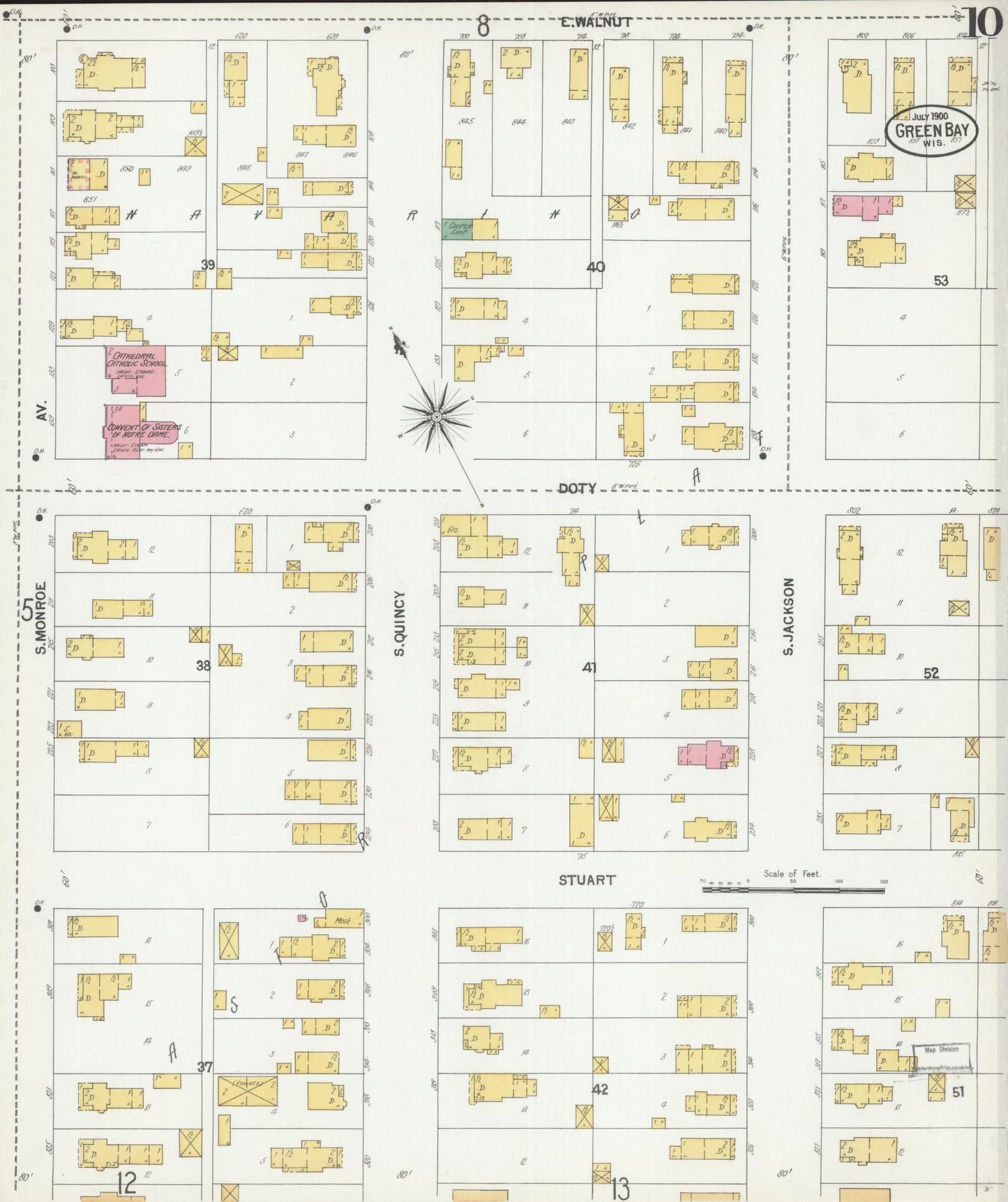 Sanborn Fire Insurance Map from Green Bay, Brown County, Wisconsin (1900), Sheet #0010 - Historic Sanborn Fire Insurance Map Print, vintage old map wall art, antique decor, genealogy gift, Wisconsin Wisconsin map