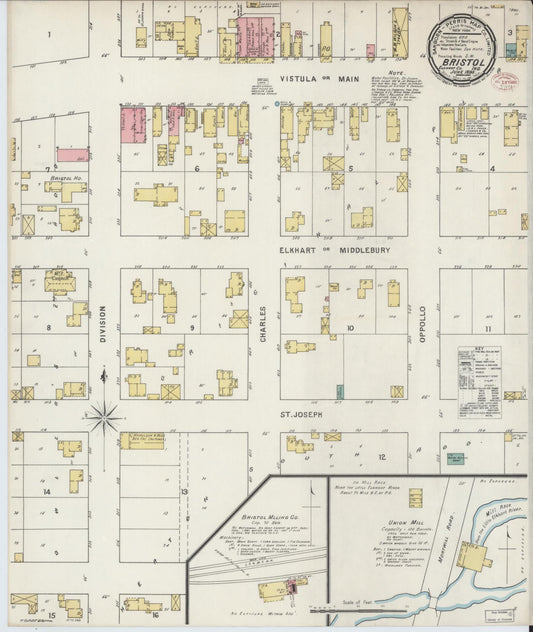 Sanborn Fire Insurance Map from Bristol, Elkhart County, Indiana (1895), Sheet #0001 - Historic Sanborn Fire Insurance Map Print, vintage old map wall art, antique decor, genealogy gift, Indiana Indiana map