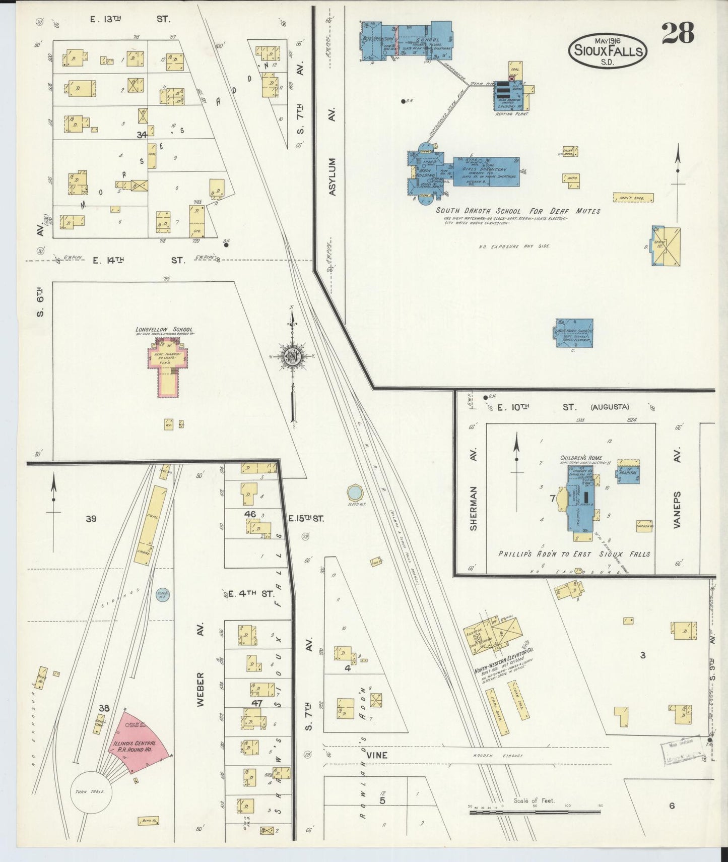 Sanborn Fire Insurance Map from Sioux Falls, Minnehaha County, South Dakota (1916), Sheet #0028 - Complete Map Set gallery image, historic Sanborn map, vintage wall art, South Dakota South Dakota