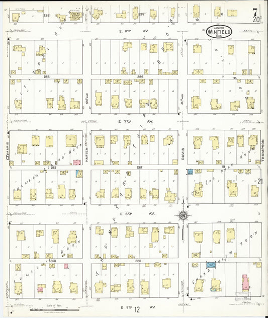 Sanborn Fire Insurance Map from Winfield, Cowley County, Kansas (1918), Sheet #0007 - Historic Sanborn Fire Insurance Map Print, vintage old map wall art, antique decor, genealogy gift, Kansas Kansas map