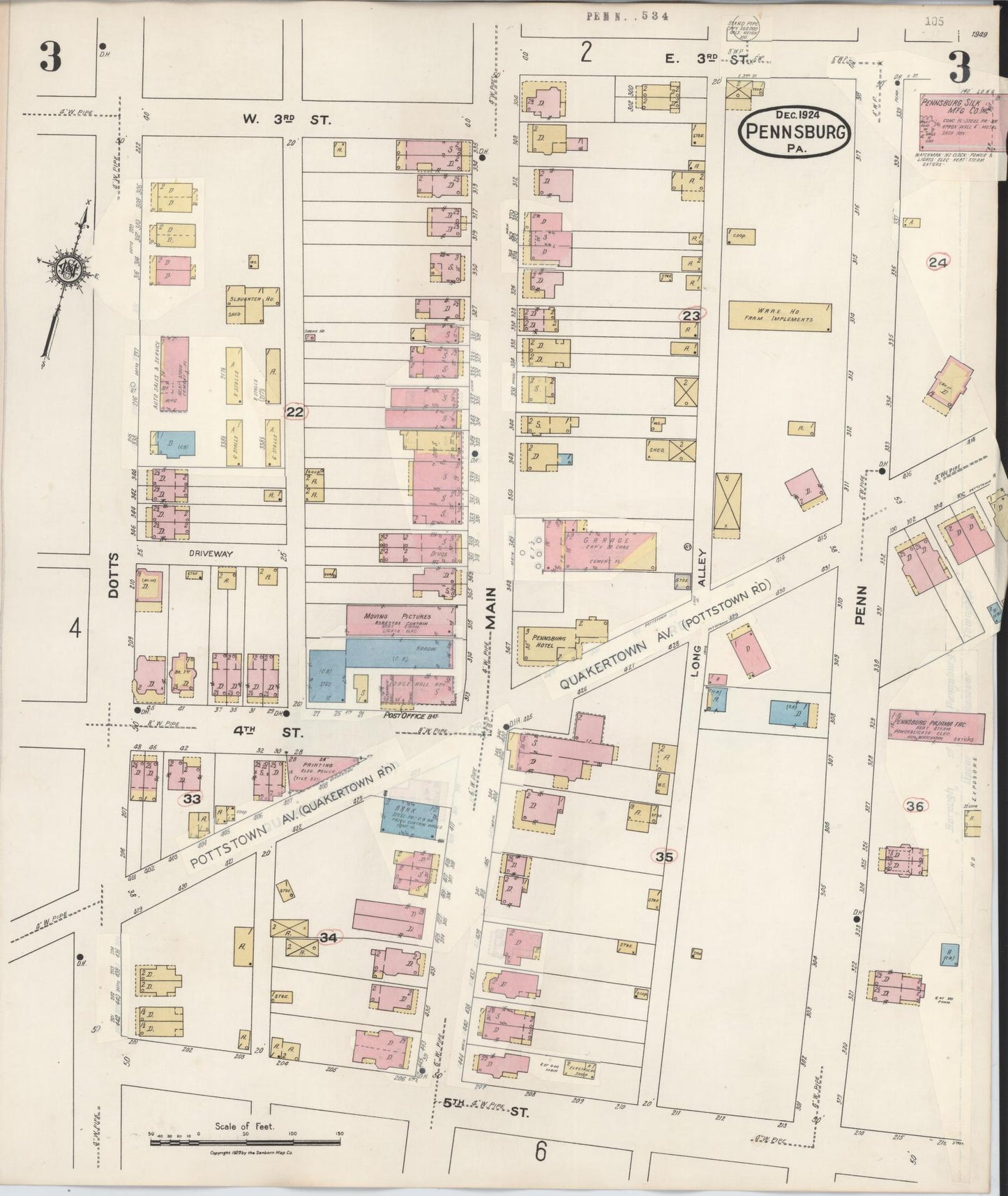 Sanborn Fire Insurance Map from Pennsburg, Montgomery County, Pennsylvania (1933), Sheet #0003 - Historic Sanborn Fire Insurance Map Print, vintage old map wall art, antique decor, genealogy gift, Pennsylvania Pennsylvania map