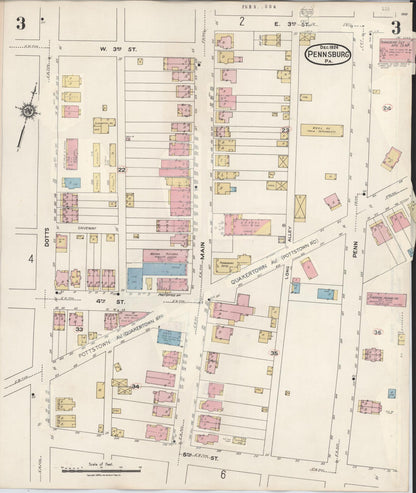 Sanborn Fire Insurance Map from Pennsburg, Montgomery County, Pennsylvania (1933), Sheet #0003 - Historic Sanborn Fire Insurance Map Print, vintage old map wall art, antique decor, genealogy gift, Pennsylvania Pennsylvania map