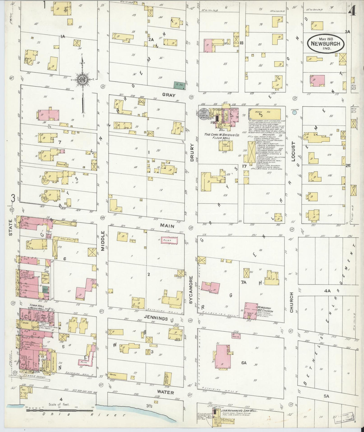 Sanborn Fire Insurance Map from Newburgh, Warrick County, Indiana (1910), Sheet #0004 - Historic Sanborn Fire Insurance Map Print, vintage old map wall art, antique decor, genealogy gift, Indiana Indiana map