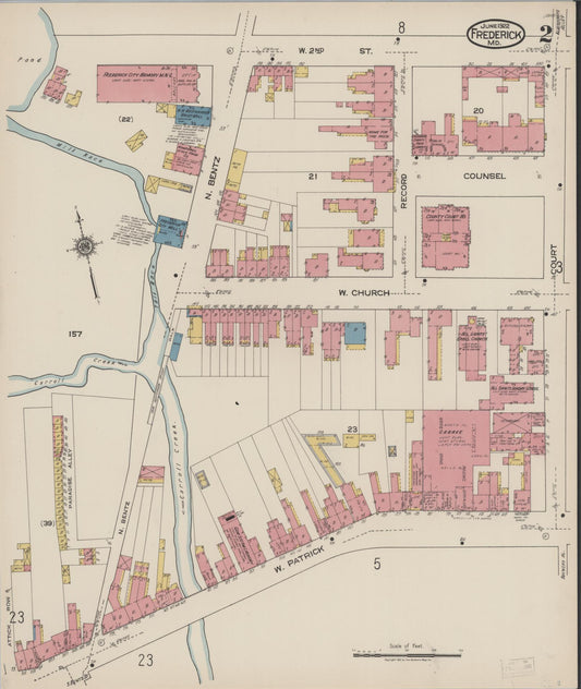 Sanborn Fire Insurance Map from Frederick, Frederick County, Maryland (1922), Sheet #0002 - Historic Sanborn Fire Insurance Map Print, vintage old map wall art
