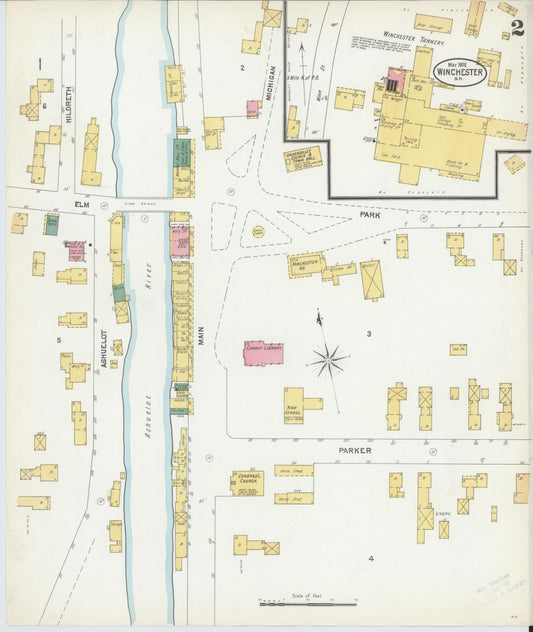 Sanborn Fire Insurance Map from Winchester, Cheshire County, New Hampshire (1902), Sheet #0002 - Historic Sanborn Fire Insurance Map Print, vintage old map wall art, antique decor, genealogy gift, New Hampshire New Hampshire map