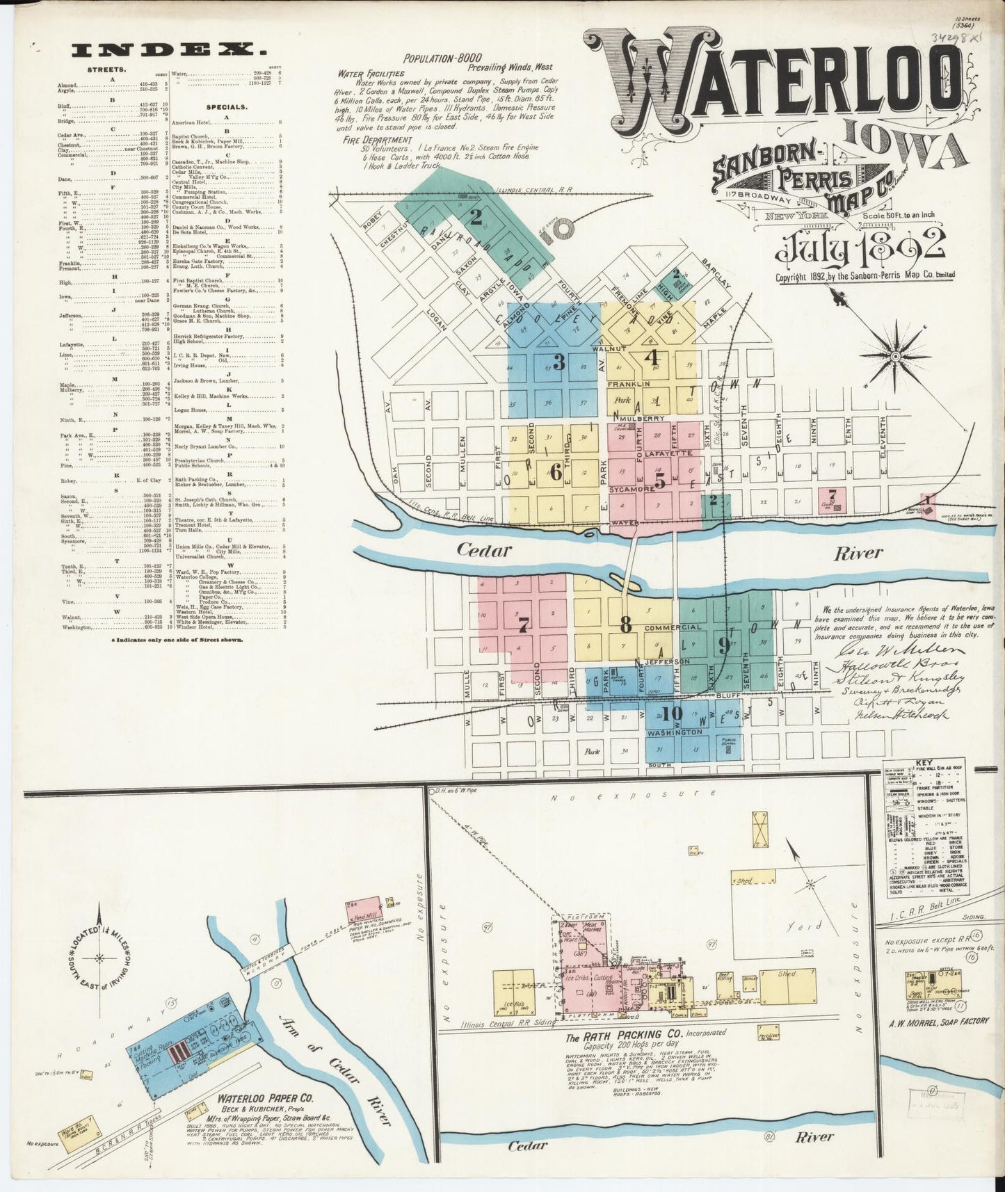 Sanborn Fire Insurance Map from Waterloo, Black Hawk County, Iowa (1892), Sheet #0001 - Historic Sanborn Fire Insurance Map Print