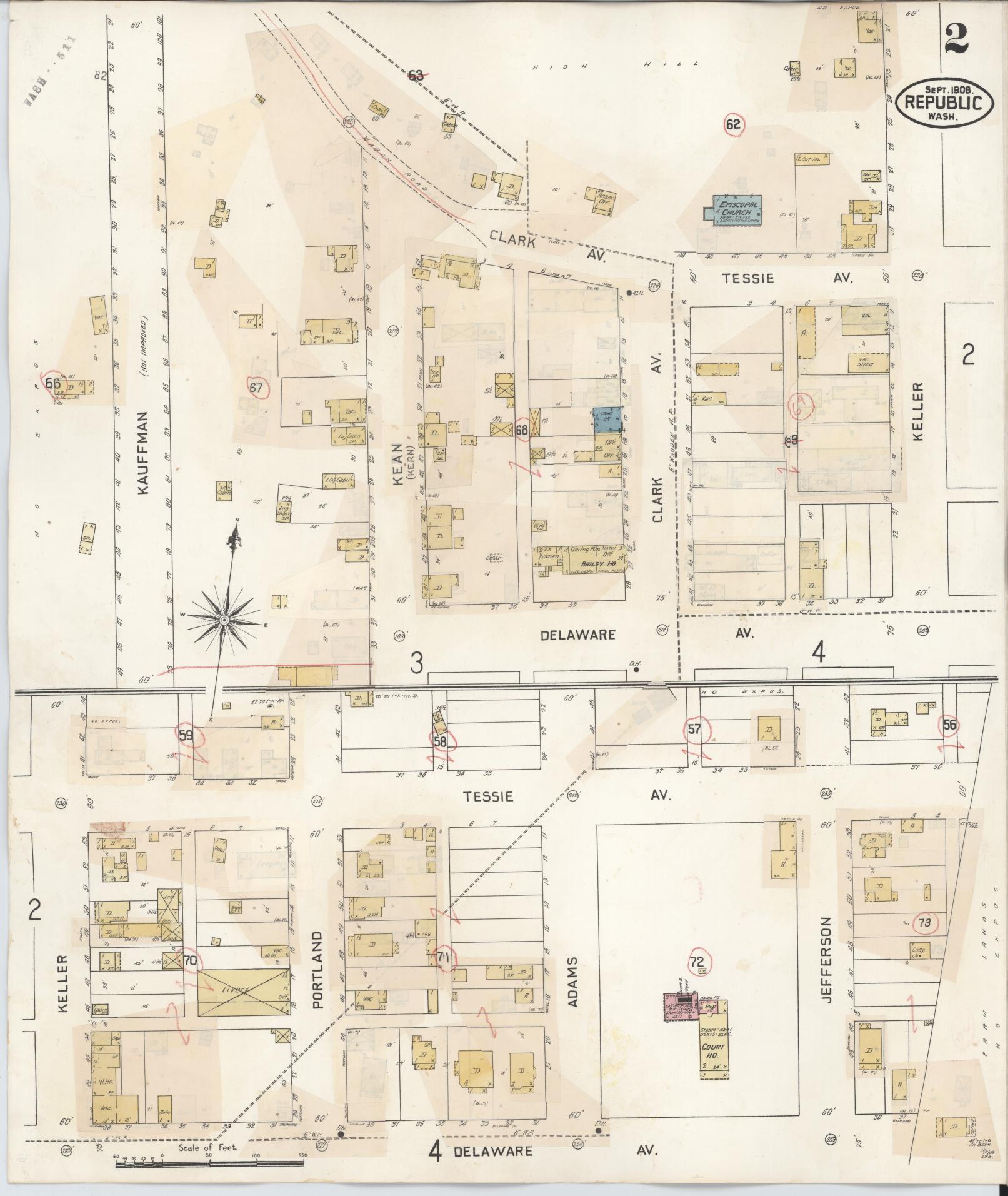 Sanborn Fire Insurance Map from Republic, Ferry County, Washington (1932), Sheet #0002 - Complete Map Set gallery image, historic Sanborn map, vintage wall art, Washington Washington