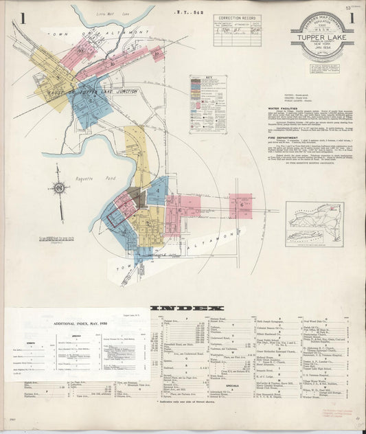 Sanborn Fire Insurance Map from Tupper Lake, Franklin County, New York (1950), Sheet #0001 - Historic Sanborn Fire Insurance Map Print, vintage old map wall art, antique decor, genealogy gift, New York New York map