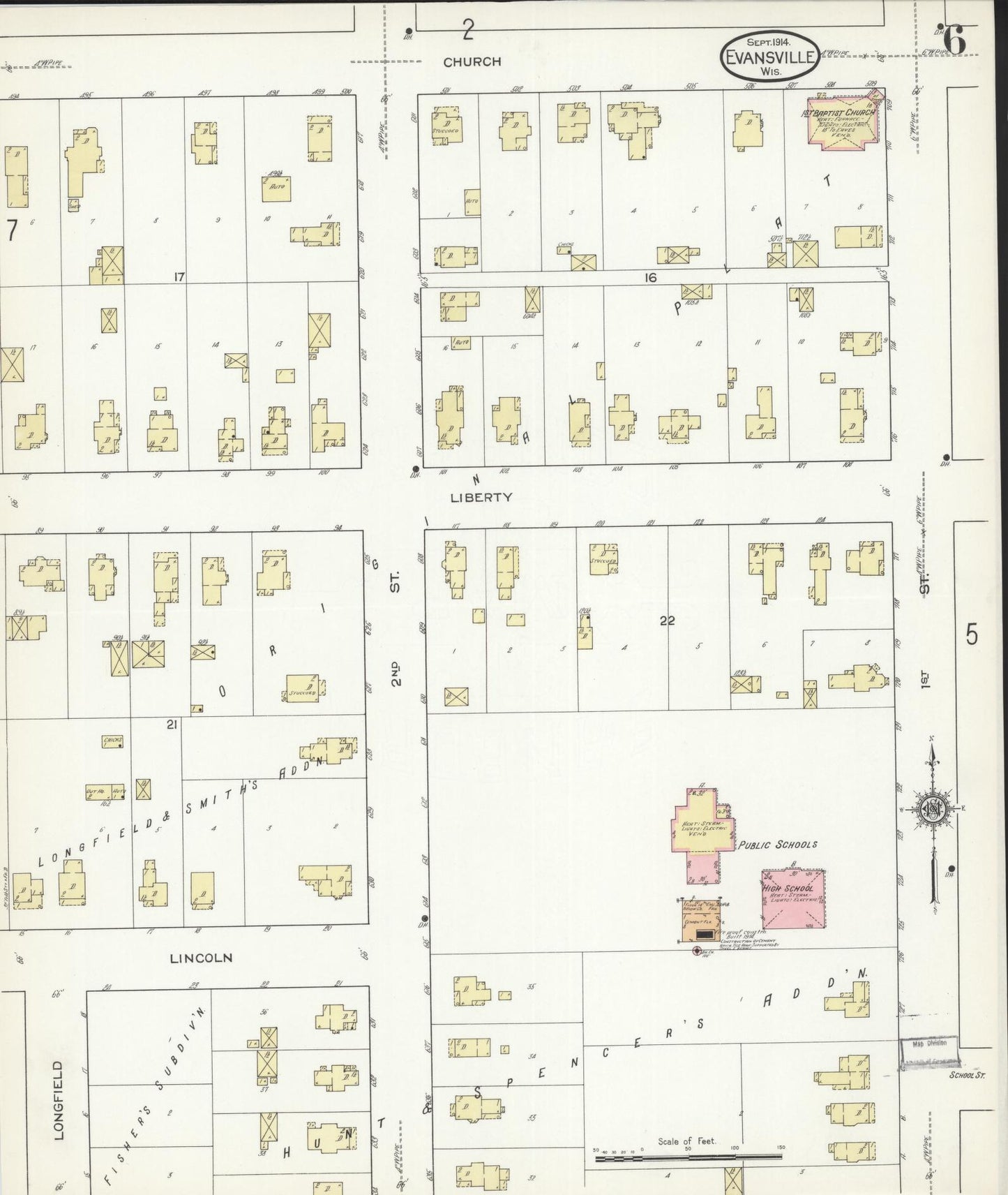 Sanborn Fire Insurance Map from Evansville, Rock County, Wisconsin (1914), Sheet #0006 - Complete Map Set gallery image, historic Sanborn map, vintage wall art, Wisconsin Wisconsin