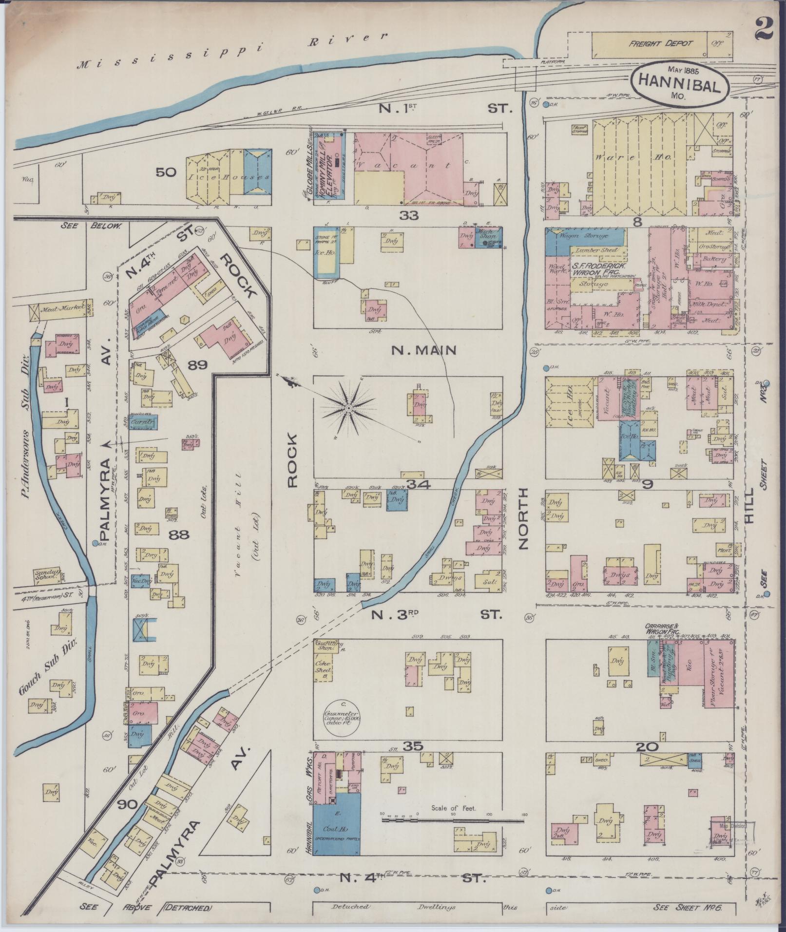 Sanborn Fire Insurance Map from Hannibal, Marion County, Missouri (1885), Sheet #0002 - Complete Map Set gallery image, historic Sanborn map, vintage wall art, Missouri Missouri