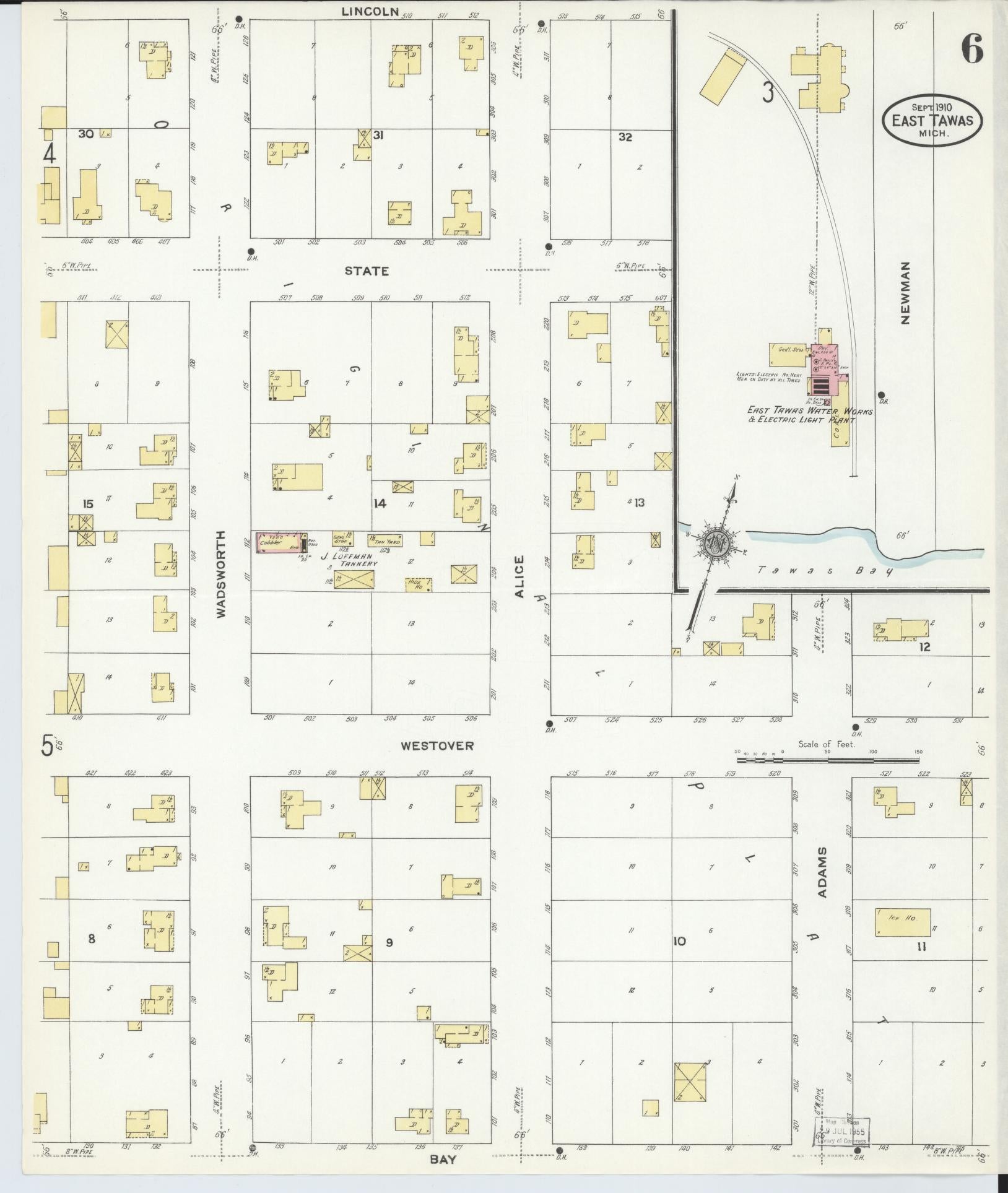 Sanborn Fire Insurance Map from East Tawas, Iosco County, Michigan (1910), Sheet #0006 - Historic Sanborn Fire Insurance Map Print, vintage old map wall art, antique decor, genealogy gift, Michigan Michigan map