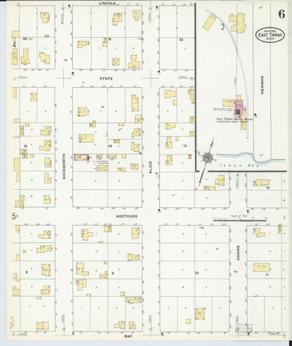 Sanborn Fire Insurance Map from East Tawas, Iosco County, Michigan (1910), Sheet #0006 - Historic Sanborn Fire Insurance Map Print, vintage old map wall art, antique decor, genealogy gift, Michigan Michigan map