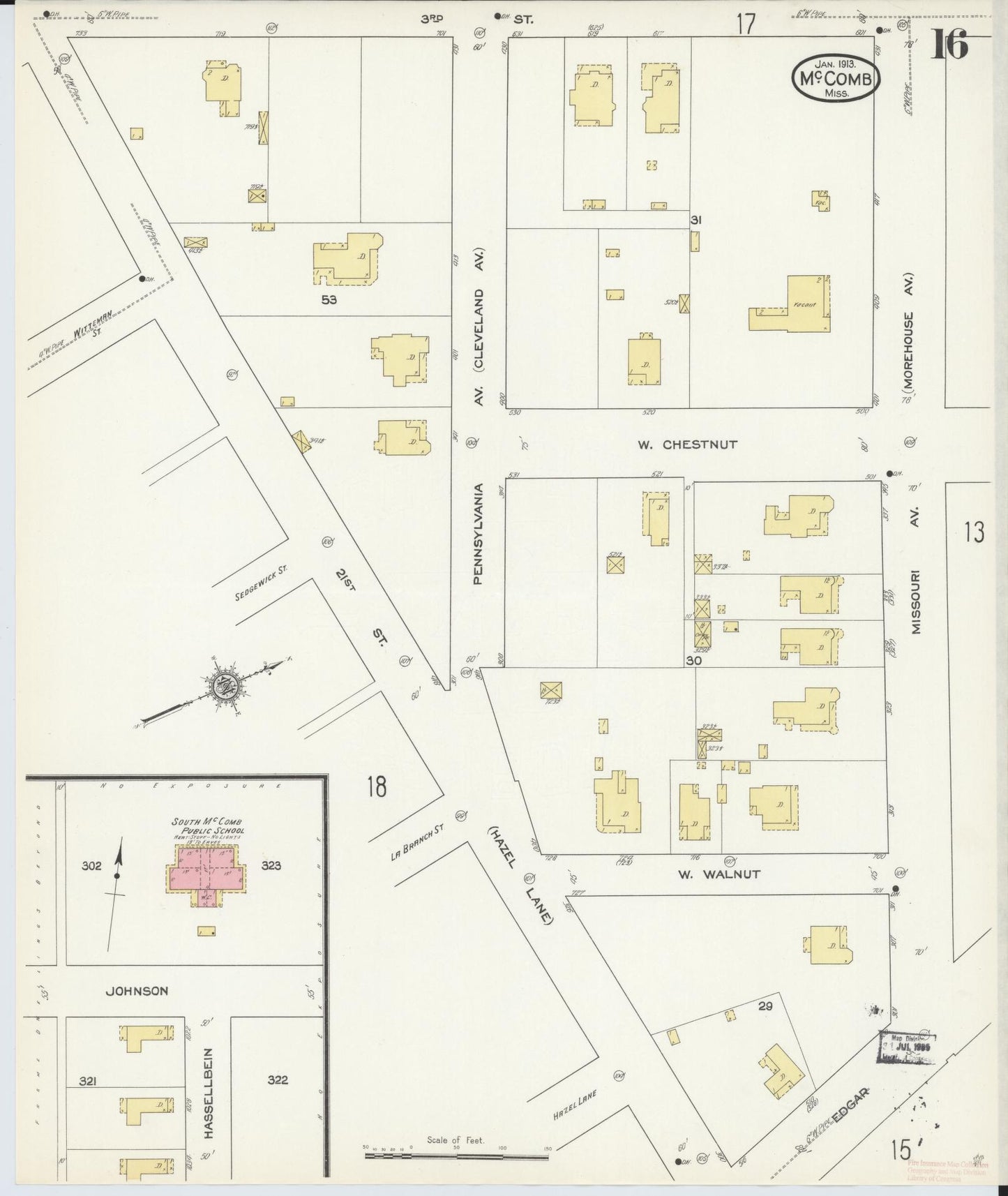 Sanborn Fire Insurance Map from McComb, Pike County, Mississippi (1913), Sheet #0016 - Complete Map Set gallery image, historic Sanborn map, vintage wall art, Mississippi Mississippi