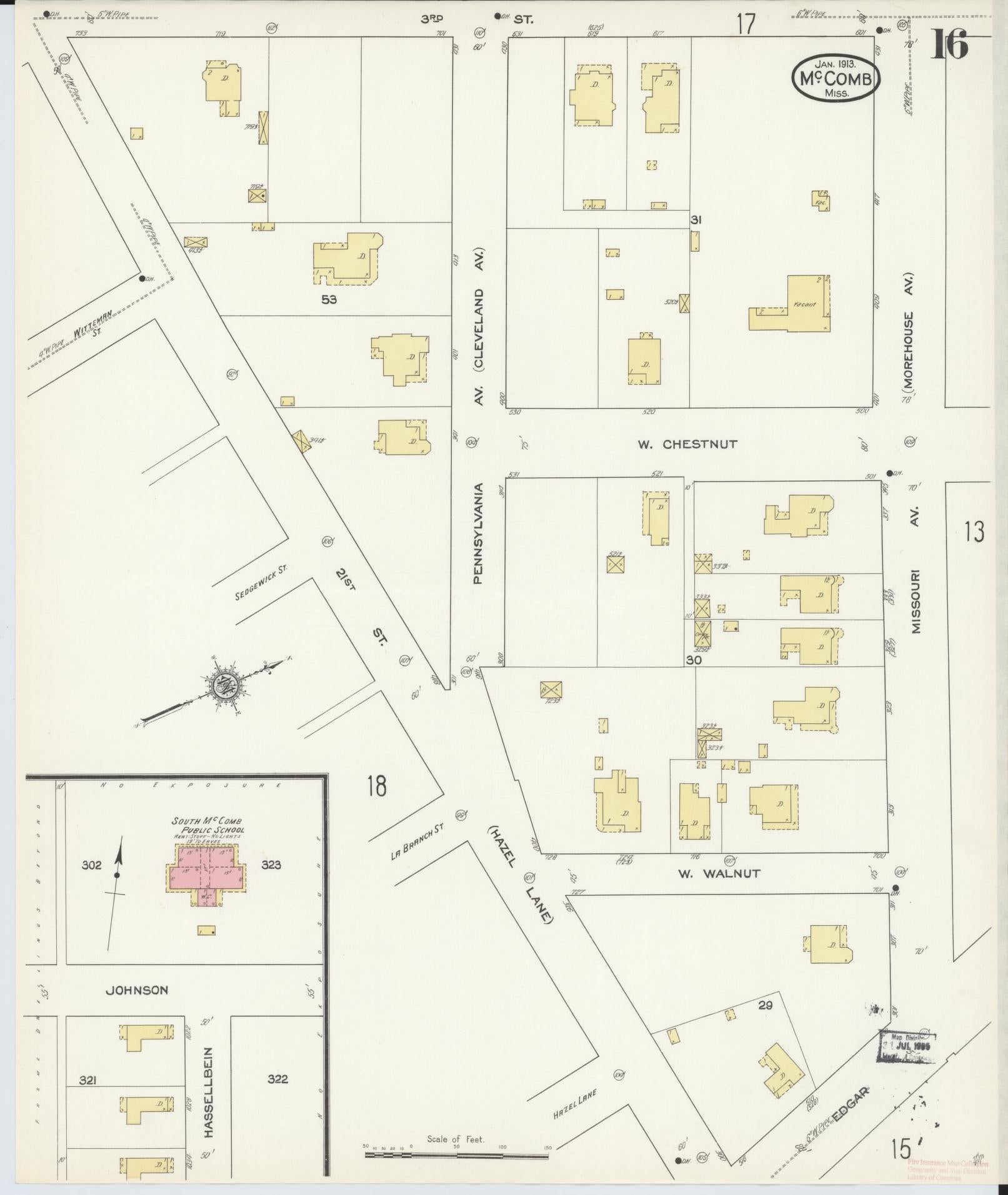 Sanborn Fire Insurance Map from McComb, Pike County, Mississippi (1913), Sheet #0016 - Complete Map Set gallery image, historic Sanborn map, vintage wall art, Mississippi Mississippi