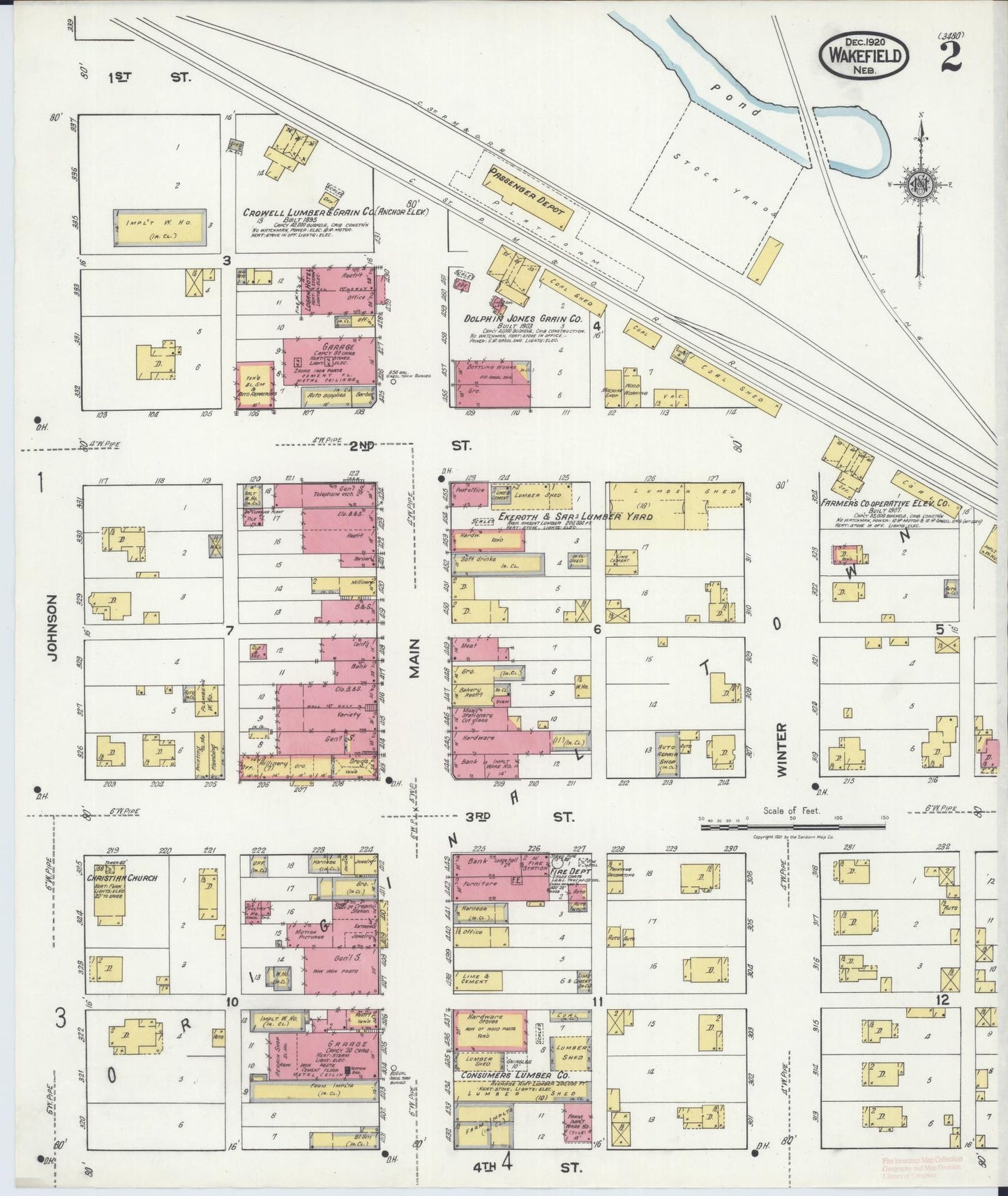 Sanborn Fire Insurance Map from Wakefield, Dixon County, Nebraska (1920), Sheet #0002 - Complete Map Set gallery image, historic Sanborn map, vintage wall art, Nebraska Nebraska
