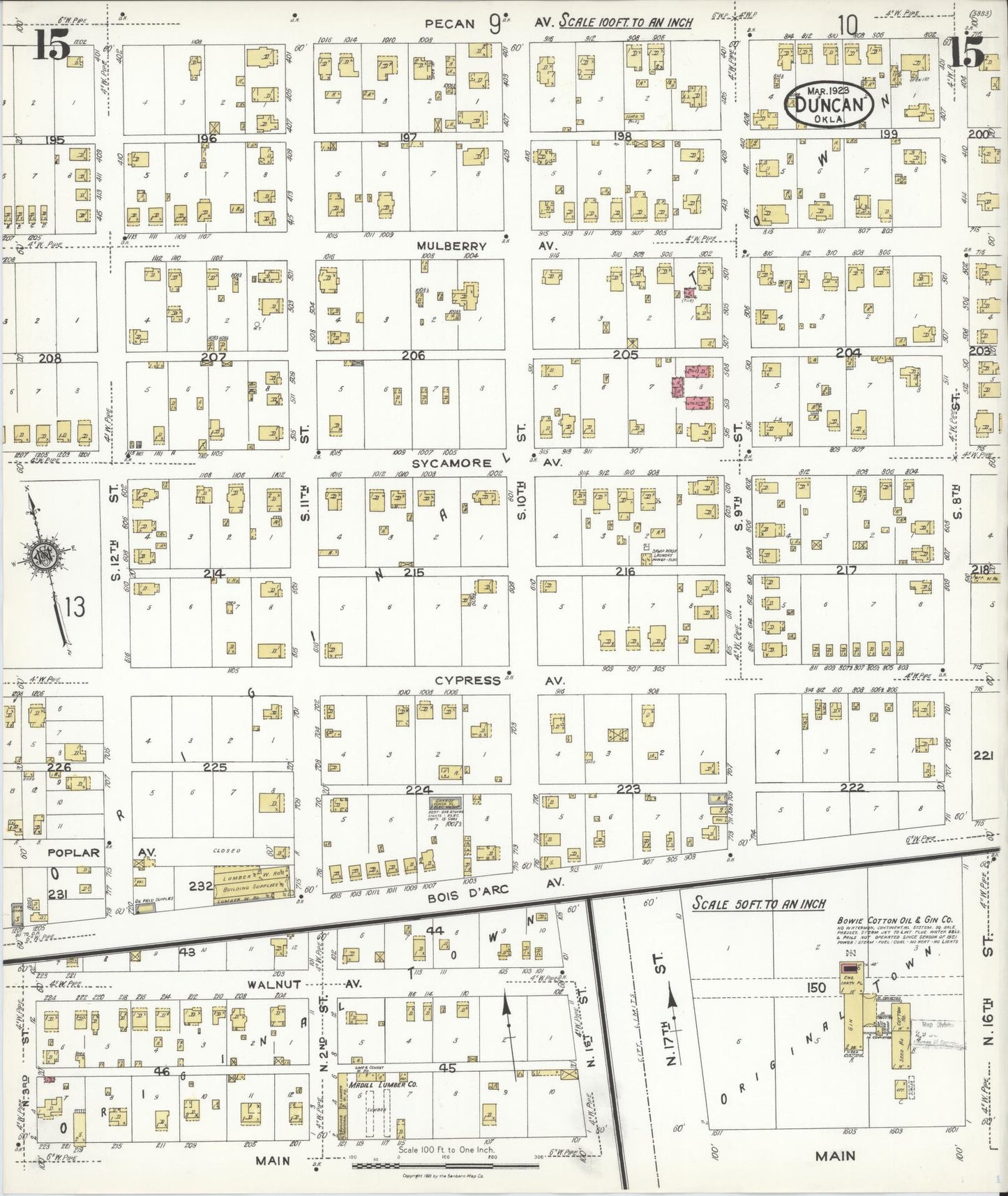 Sanborn Fire Insurance Map from Duncan, Stephens County, Oklahoma (1923), Sheet #0015 - Complete Map Set gallery image, historic Sanborn map, vintage wall art, Oklahoma Oklahoma