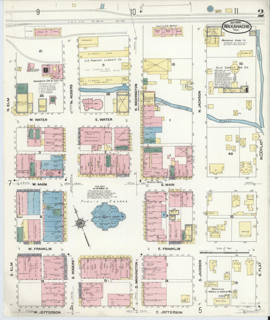 Sanborn Fire Insurance Map from Waxahachie, Ellis County, Texas (1909), Sheet #0002 - Historic Sanborn Fire Insurance Map Print, vintage old map wall art, antique decor, genealogy gift, Texas Texas map