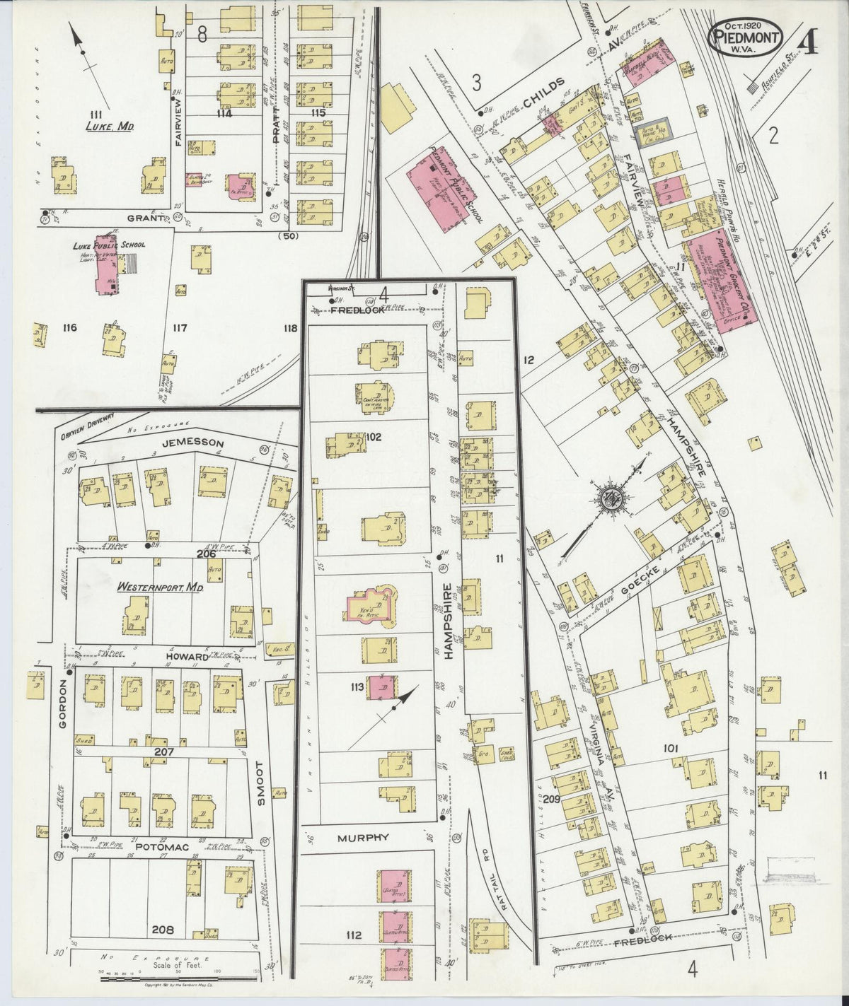 Sanborn Fire Insurance Map from Piedmont, Mineral County, West Virginia (1920), Sheet #0004 - Complete Map Set gallery image, historic Sanborn map, vintage wall art, West Virginia West Virginia