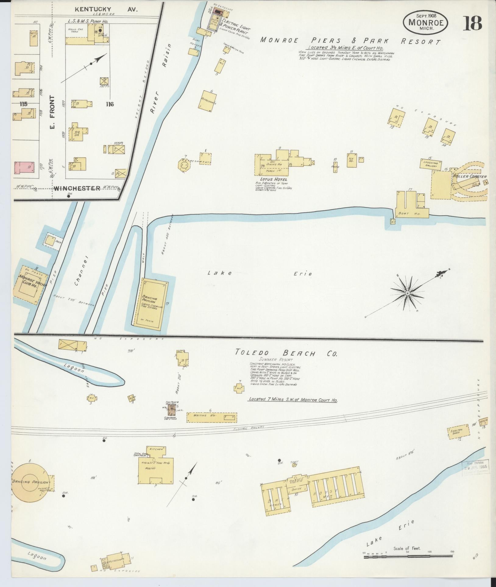 Sanborn Fire Insurance Map from Monroe, Monroe County, Michigan (1908), Sheet #0018 - Historic Sanborn Fire Insurance Map Print, vintage old map wall art, antique decor, genealogy gift, Michigan Michigan map