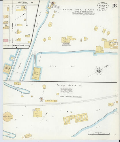 Sanborn Fire Insurance Map from Monroe, Monroe County, Michigan (1908), Sheet #0018 - Historic Sanborn Fire Insurance Map Print, vintage old map wall art, antique decor, genealogy gift, Michigan Michigan map